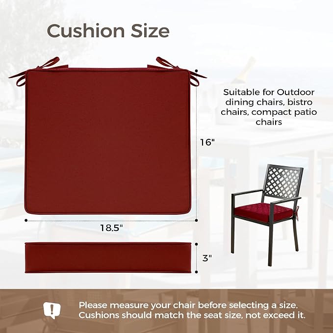 UNIKOME Outdoor Chair Cushions Set of 4, Water Resistant Patio Seat Cushions with Ties for Outdoor Furniture, High-Density Foam, UV & Fade Resistant, Piped Edge – 18.5" x 16" x 3", Wine Red - Image 2