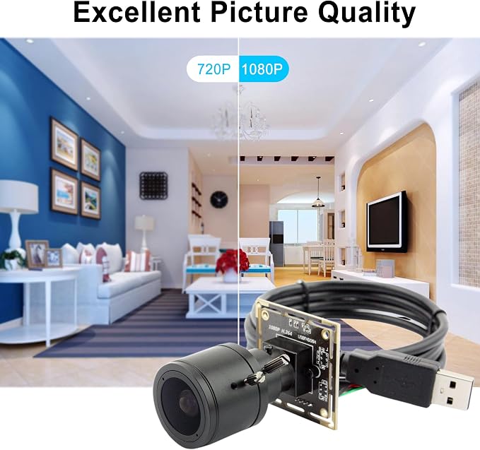 ELP Sony IMX323 Sensor Low Light Mini USB Camera Module with Microphone Manual Zoom 2.8-12mm Lens H.264 0.01LUX UVC USB2.0 Video Webcam Board Home Surveillance PC Camera for Laptop - Image 4