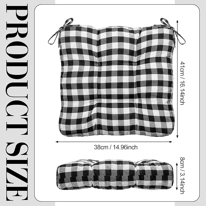 Geetery 8 Pack Chair Cushions, 16" x 15",Black and White,Plaid - Image 2