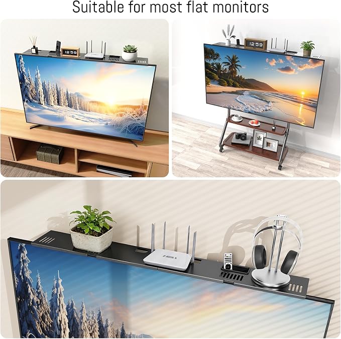 Adjustable Steel TV Top Shelf for Soundbar, Floating TV Stand | Universal Monitor Shelf for Soundbar, Game Console, Cable Box, Router Shelves (33.86"x4.7" with Boxes) - Image 7