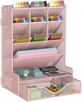 BOHDK Pen Organizer for Desk, Multi-Functional Desk Organizer, Wall Mount Pen Holder with Drawer for School, Office, Home, Art Supplies, Pink by BOHDK