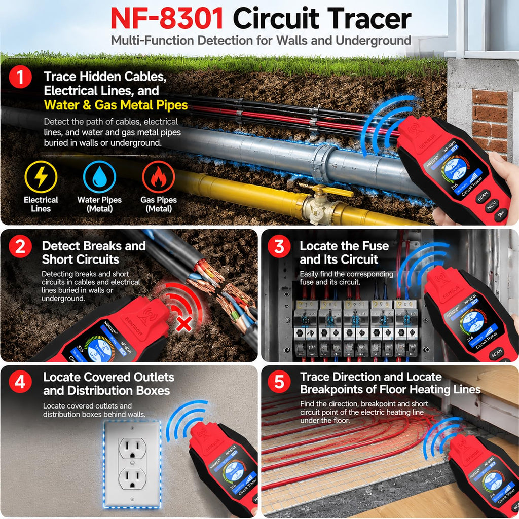NOYAFA NF-8301 Circuit Tracer, Underground Wire Locator &Digital Multimeter - Image 2