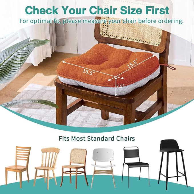 BETU Chair Cushions for Dining Chairs Set of 4,Kitchen Table Chair Pads with Ties,Non Slip Backing and Covers, Seat Cushion for Dining Room,Bar,Patio Chairs,15.5"X15.5"X3.5" - Image 4