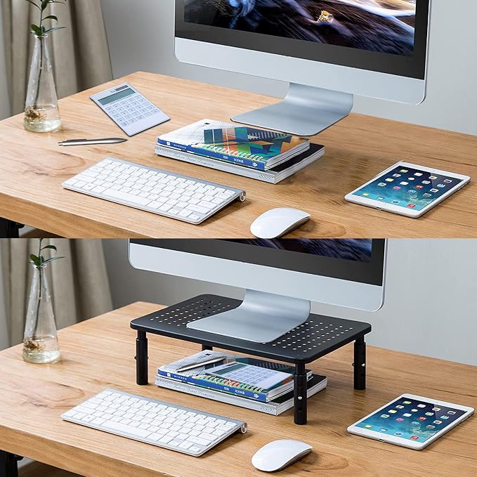 Monitor Stand Riser, Metal Computer Stand, 3 Height Adjustable Screen Riser with Mesh Platform for PS4, Laptop, Printer, Notebook and All Flat Screen, Holds Up to 20KG | 3 Height Adjustable Desk Riser for PS4, Laptop, Printer, Notebook and All Flat Screen - Image 9