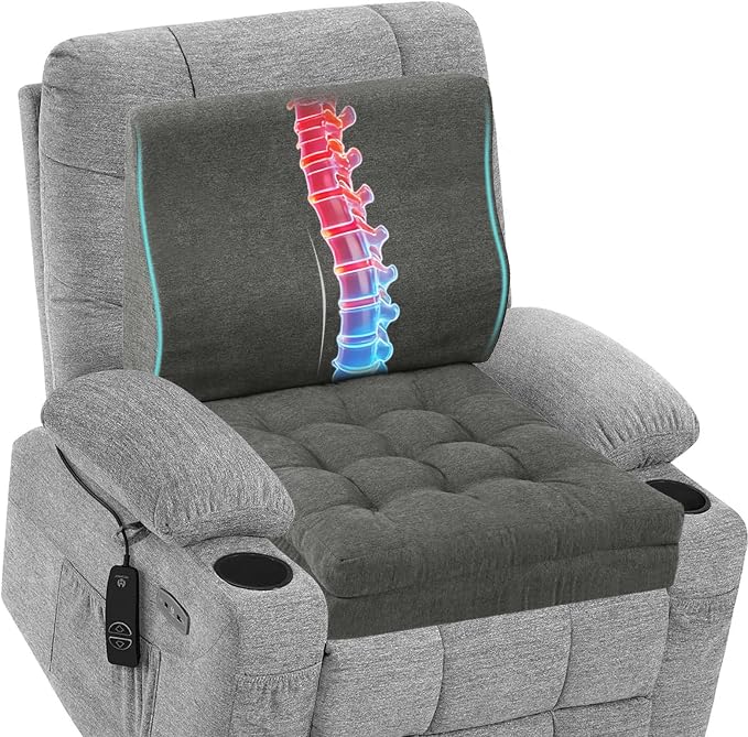 baibu Memory Foam Recliner Cushions with Lumbar Support Pillow Set for Elderly, 20x20x5 Inch Dual-Layer Non-Slip Recliner Seat Cushion & Back Support Pillow for Reduce Hip & Lumbar Pain, Dark Grey by baibu