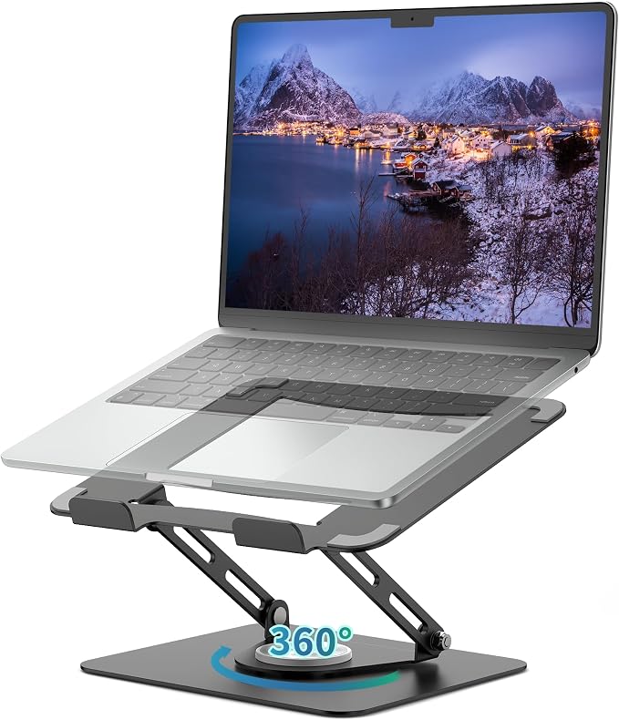 ALASHI Laptop Stand for Desk with 360 Rotating Base, Multi-Angle Adjustable Laptop Stands, Foldable Laptop Riser Compatible with 10 to 17 Inches PC Computer, Black by ALASHImakeyourlifesimplerandeasier%EF%BC%81