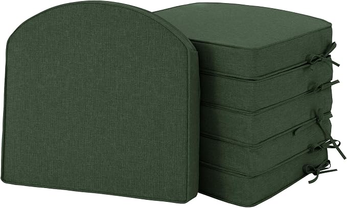 Outdoor Chair Cushions D Shaped, Set of 6, 17 x 16 in, Olive Green | Water Resistant, Fade Resistant, Patio Furniture Seat Chair Pads Replacement with Ties, Non-Slip Bottom, Removable Cover by Unknown