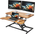 YIHAYO Electric Standing Desk Converter 32 inch, Sit to Stand Up Height Adjustable Desk Riser, Quick Sit to Stand Tabletop Dual Monitor Riser Workstation with Keyboard Tray, Rustic Brown by YIHAYO