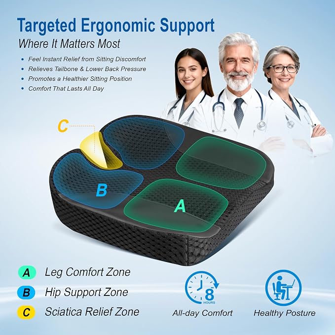 Lofty Aim Car Seat Cushion for Driving, Memory Foam Driver Seat Cushion | Car Seat Cushion for Long Driving Comfort, Driver Seat Pillow Adds Height and Support for Cars, Trucks, Office Chairs, Black - Image 5