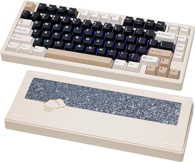 KEEBMONKEY WOBKEY Rainy 75 CNC Aluminum HMX/JWK/Cocoa Switches Triple-Mode Connectivity Mechanical Keyboard with Superior Acoustics, RGB/FR4/Silver SUS304/7000mAh/Cocoa Switch (Pro - White) by KEEBMONKEY