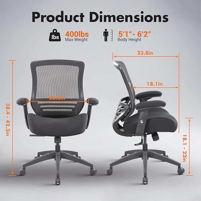 BOLISS 400lbs Ergonomic Office Chair Soft Thick Seat with Mesh Back (Black) | Wide Cushion, Computer Desk Chair, Tilt Lock, Height Adjustable Arms and Lumbar Support Reduce Back Pain - Image 3