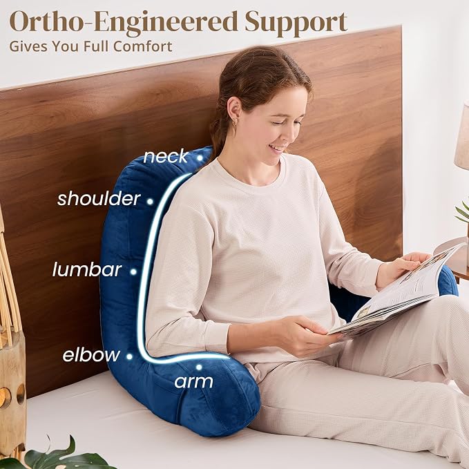 Sasttie Reading Pillow for Bed, Back Pillow for Sitting Up, Navy | 23" Backrest Support Cushion for Couch, Sofa, and Floor, Dorm Essentials, OEKO-TEX, Adjustable Down Alternative Fill - Image 4