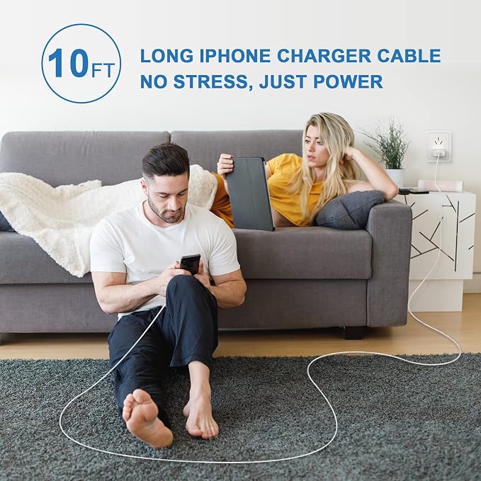 iPhone 14 13 Charger Fast Charging 10 FT, 20W USB C Charger Block & Cable | [Apple MFi Certified] 20W Type C Wall Charger & 10FT Long USB C to Lightning Cable for iPhone 14 13 12 11 Pro Max XS XR X 8 7 - Image 7