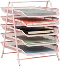 Mind Reader 5-Tier Paper Tray Organizer, Vertical Desktop File Storage Rack, Office, Metal Mesh, Pink by MindReader