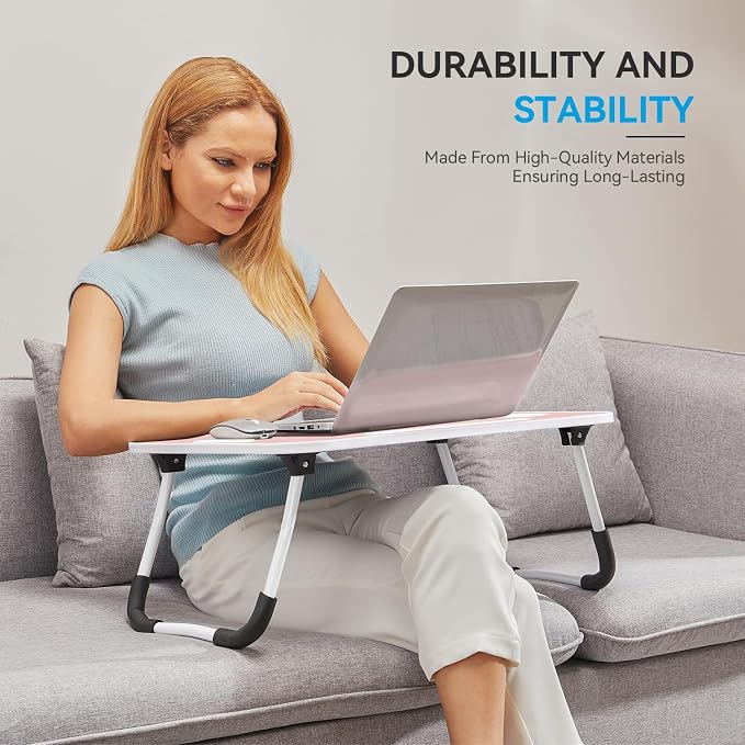 BUYIFY 23" Foldable Lap Desk for Laptop Writing w/Cup Holder Blue | Sturdy and Durable, Laptop Bed Desk with Tablet Slot, No Assembly, Space Saving for Bed Couch Dorm WFH Students - Image 3