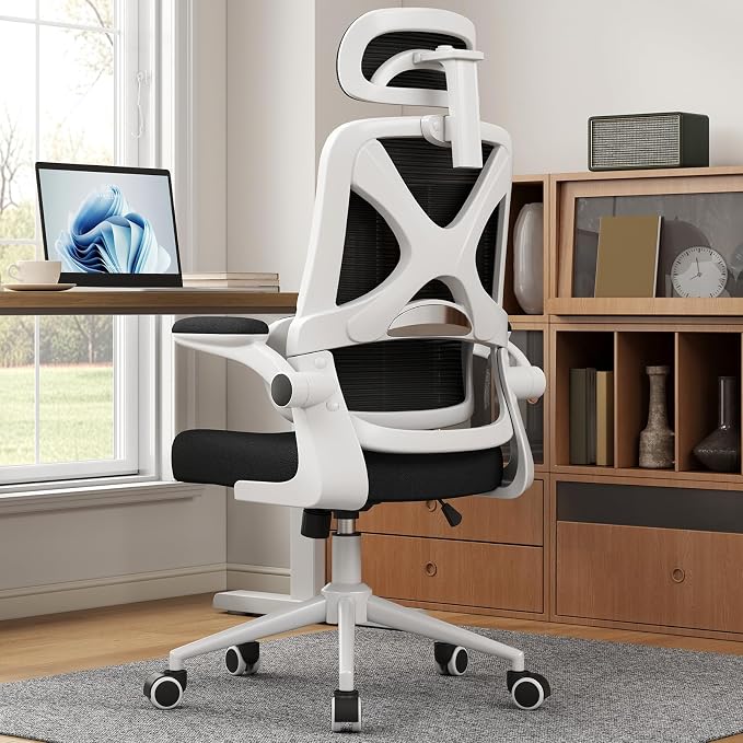Ergonomic Office Chair - Desk Chair with Adjustable Headrest Lumbar Support Computer Chair - Mesh Comfy Chair with Flip-up Armrests - Gaming Chairs for Adults Home Office 330 LBS (White+Black) - Image 2