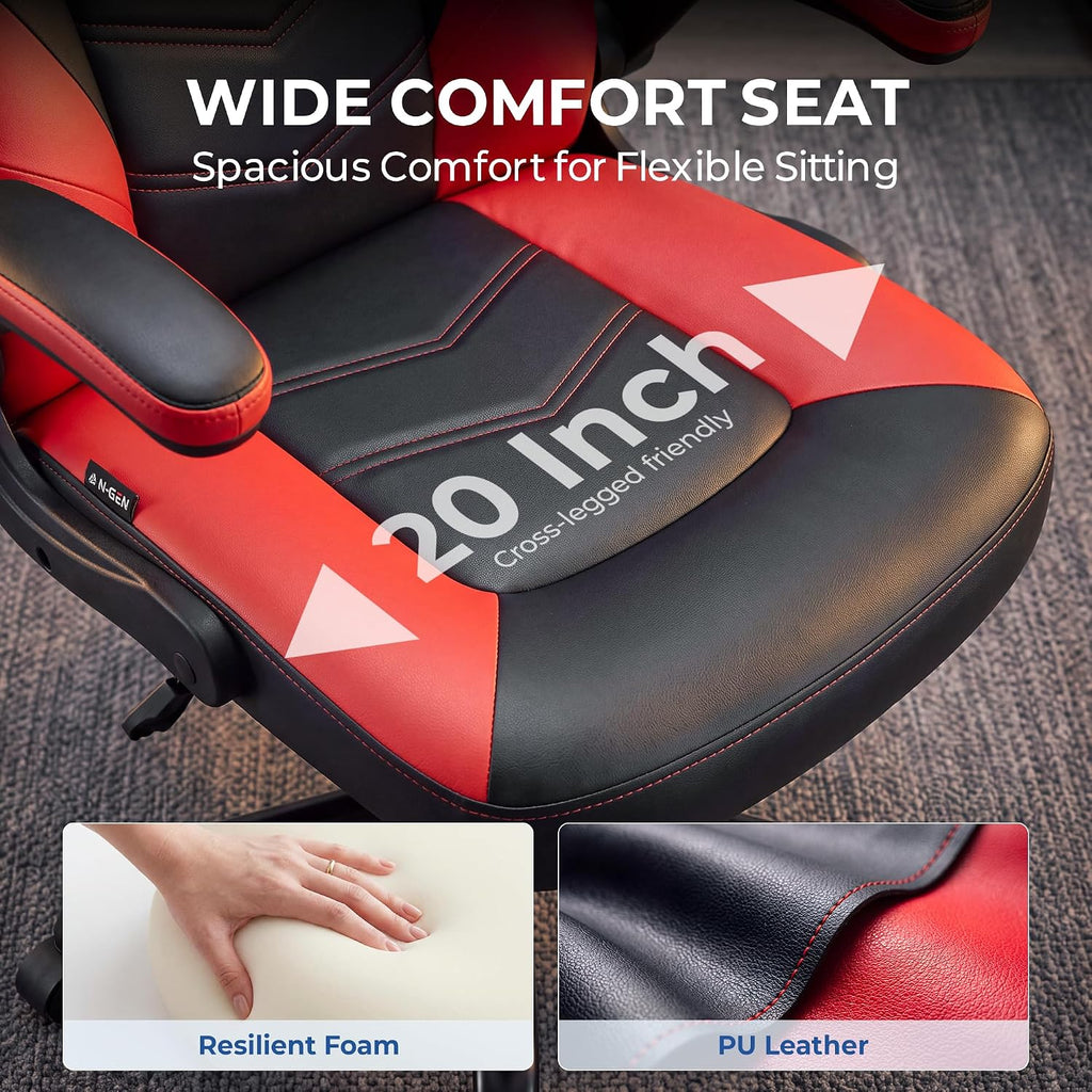 N-GEN Gaming Gaming Chair, Lumbar, PU Leather, Flip-Up Arms, Classic Red - Image 5