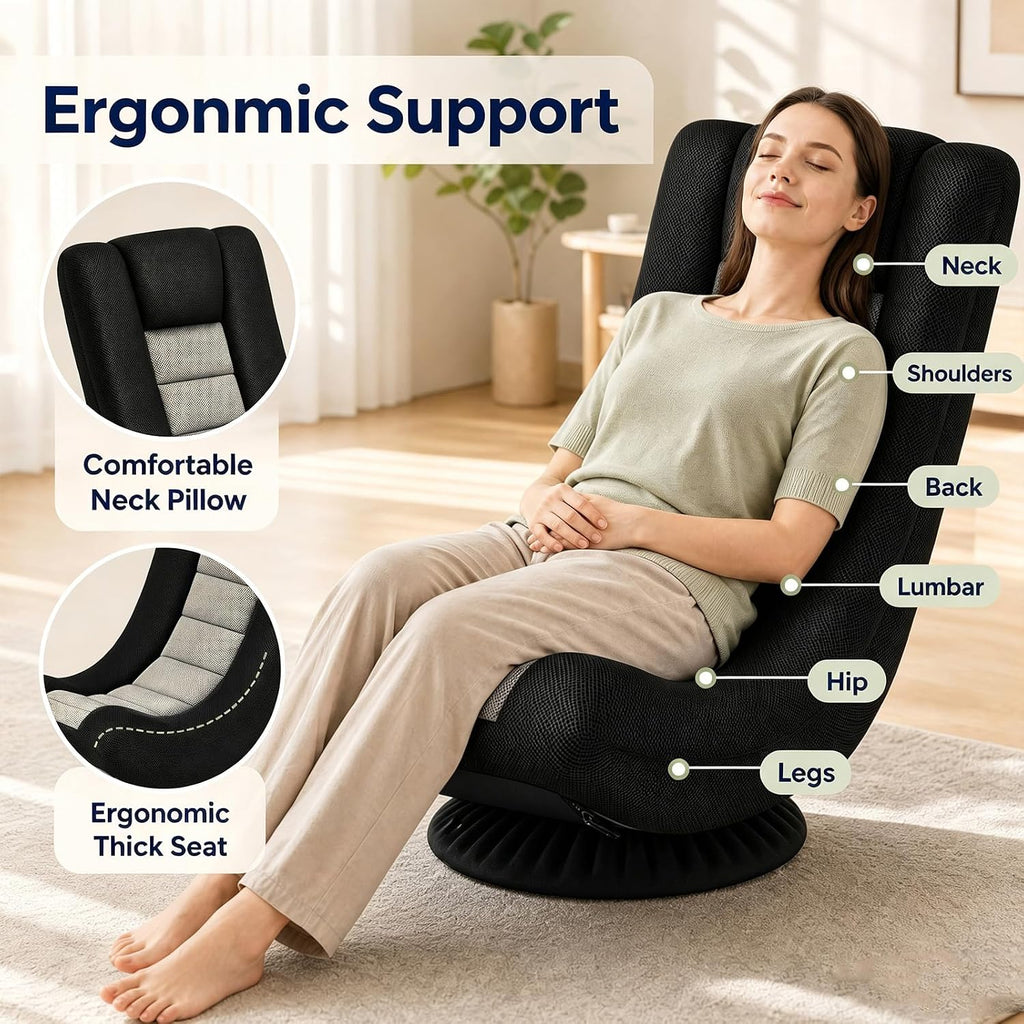 KOMFOTT 360° Swivel Floor Gaming Chair w/ 4-Position Backrest & Neck Pillow - Image 6