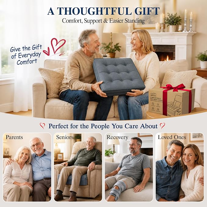 Allaboutsla Recliner Seat Cushion, 20x20x5 Lift Chair Cushion for Elderly | Thick Dual-Layer Recliner Cushion Adds Height, Comfy Recliner Cushions for Long Sitting, Non-Slip Chair Pad for Recliner Gray - Image 9