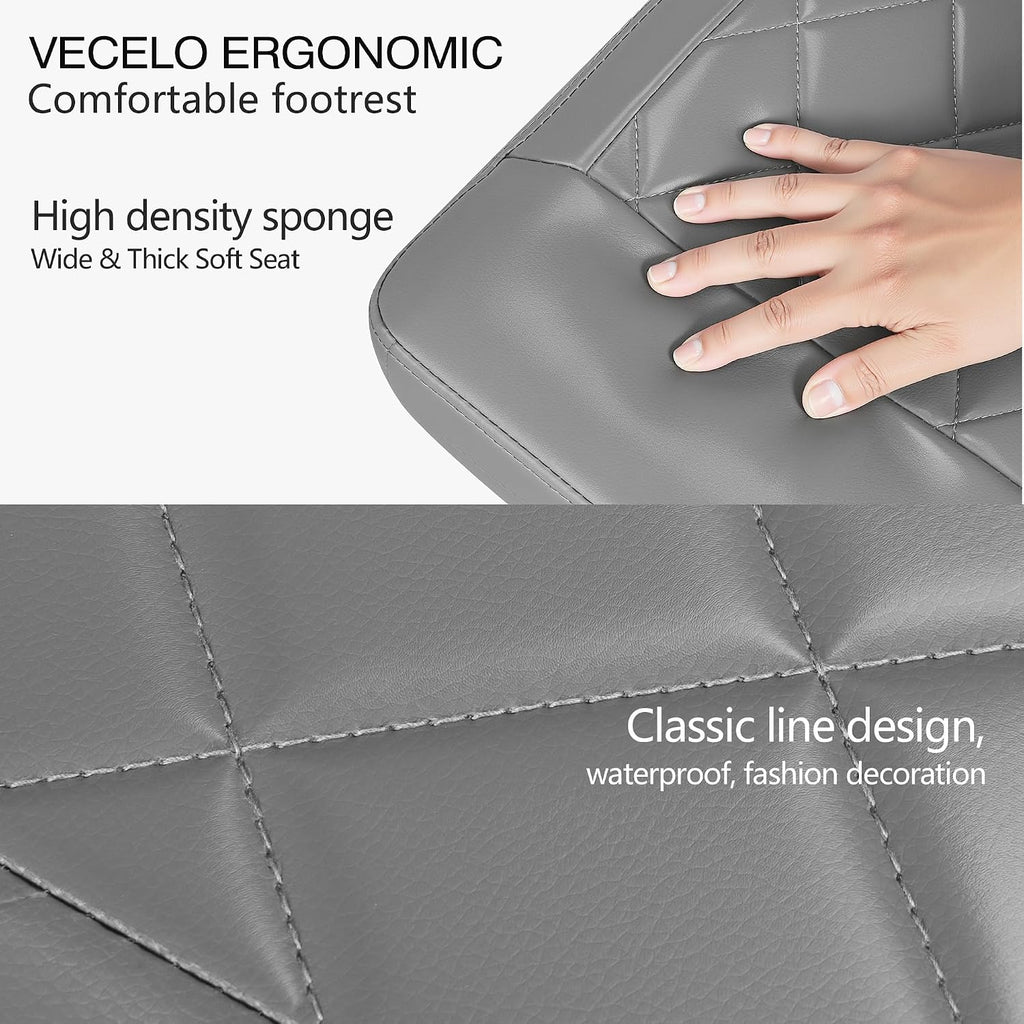 VECELO Under Desk Footrest, PU Ergonomic Foot Rest with Wheels, Comfort Padding, Height Adjustable for Relieving Leg Pain, Stiffness, and etc, Gray - Image 5