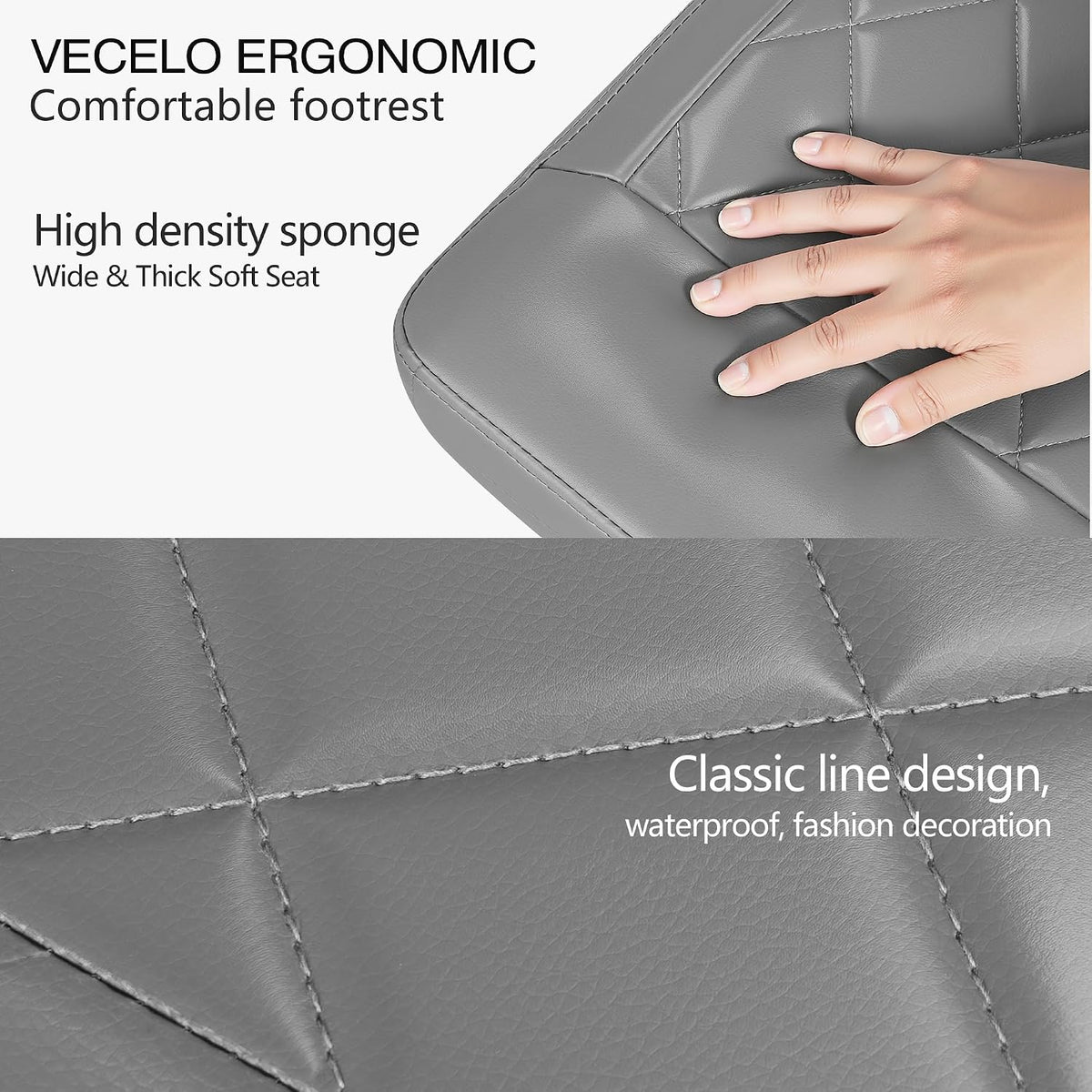 VECELO Under Desk Footrest, PU Ergonomic Foot Rest with Wheels, Comfort Padding, Height Adjustable for Relieving Leg Pain, Stiffness, and etc, Gray - Image 5