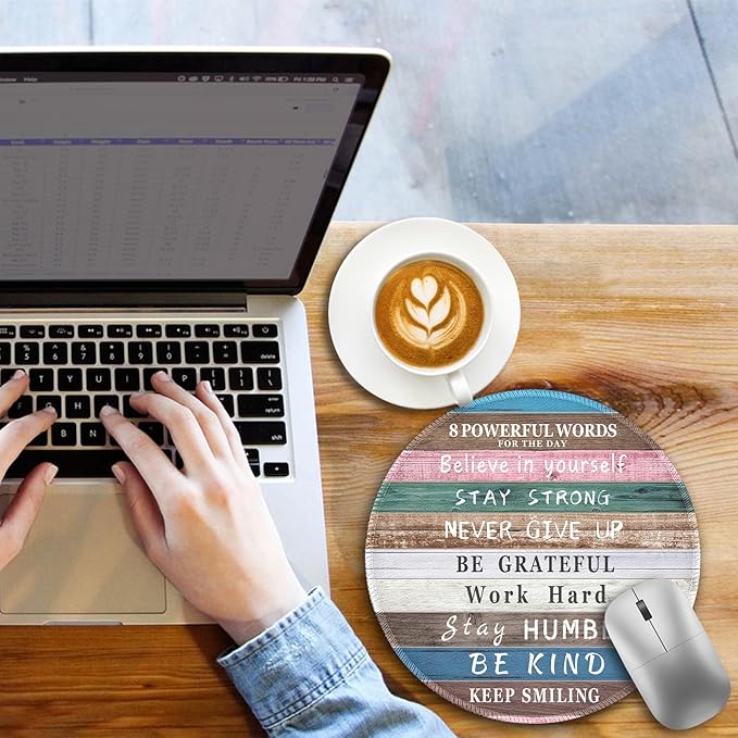 Inspirational Quote Work Mouse Pad, Positive Small Round Mousepad | Mini Travel Wireless Mice Pad for Computer, Office Accessories, Coworker Gifts, 8.6 x 8.6 inch - Image 3