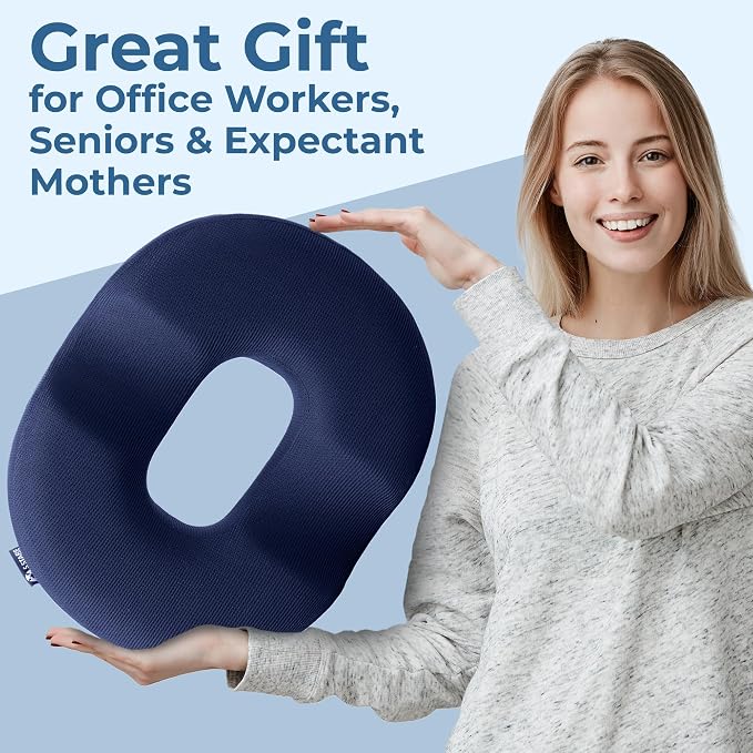 5 STARS UNITED Donut Pillow for Tailbone Pain & Hemorrhoids – Large Memory Foam Seat Cushion for Bed Sore-Prone Areas & Pressure Relief – Prostate, Postpartum & Pregnancy Support, Blue Mesh Cover - Image 8