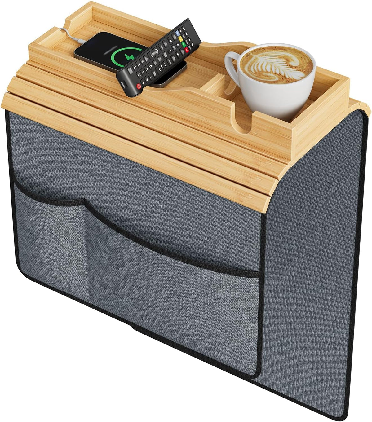 Bamboo Couch Armrest Tray Table, Couch Cup Holder with Couch Caddy by CHOEZON