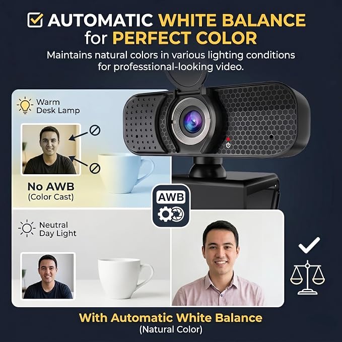 4K Webcam with Autofocus & Tripod, Camera for PC Laptop with Dual Microphone, USB Computer Camera with Low Light Correction, Auto White Balance, Video Camera for Streaming, Meetings, Office, Zoom - Image 7