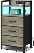 Lazzanto Nightstand with Rear Charging Station, LED Light, 3 Drawers, Grey | Industrial Nightstand, 2 USB-A Ports & AC Outlets, Raised Back Guard, Fabric Storage Drawers, Bedside Table for Bedroom, Dorm by Lazzanto