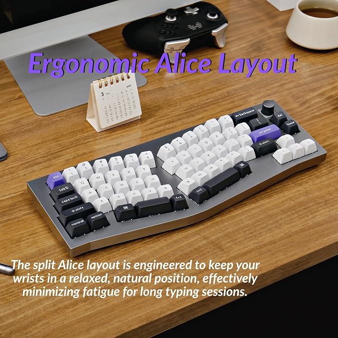 Keychron Q8 Pro Full-Metal Wireless Custom Mechanical Keyboard, 65% Alice Layout Bluetooth/Wired, QMK/VIA, Hot Swappable, 1000 Hz Polling Rate, RGB Backlit for Mac Windows Linux-Grey - Image 7
