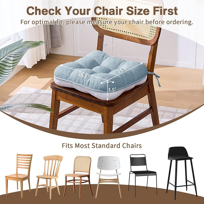 BETU Chair Cushions for Dining Chairs Set of 2,3.5" Thick Kitchen Table Chair Pads with Ties,Non Slip Backing and Covers, Seat Cushion for Dining Room,Bar,Patio Chairs,15.5"X15.5"X3.5",Smoky Blue - Image 4