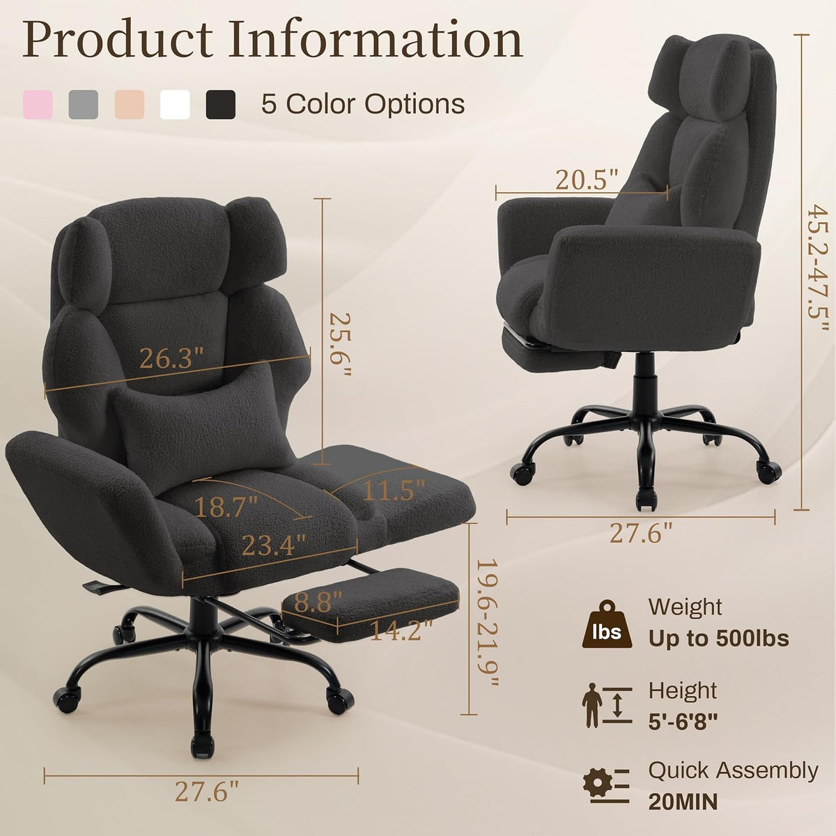 Office Chair with Flip Armrests,Comfy Criss Cross Chair for Pets Sitting,Big and Tall Office Chair with Foot Rest,Extra Wide Seat & Lumbar Pillow,Ergonomic Computer Gaming Chair,Teddy Fleece,Black - Image 2