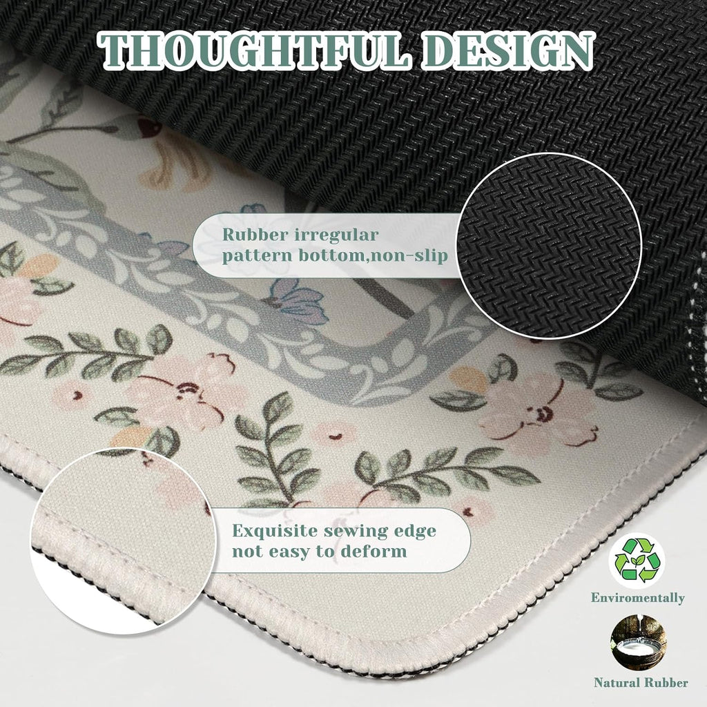 iCasso Aesthetic Mouse pad,23.6x13.7 Desk Pad Mat, Gray Floral - Image 4