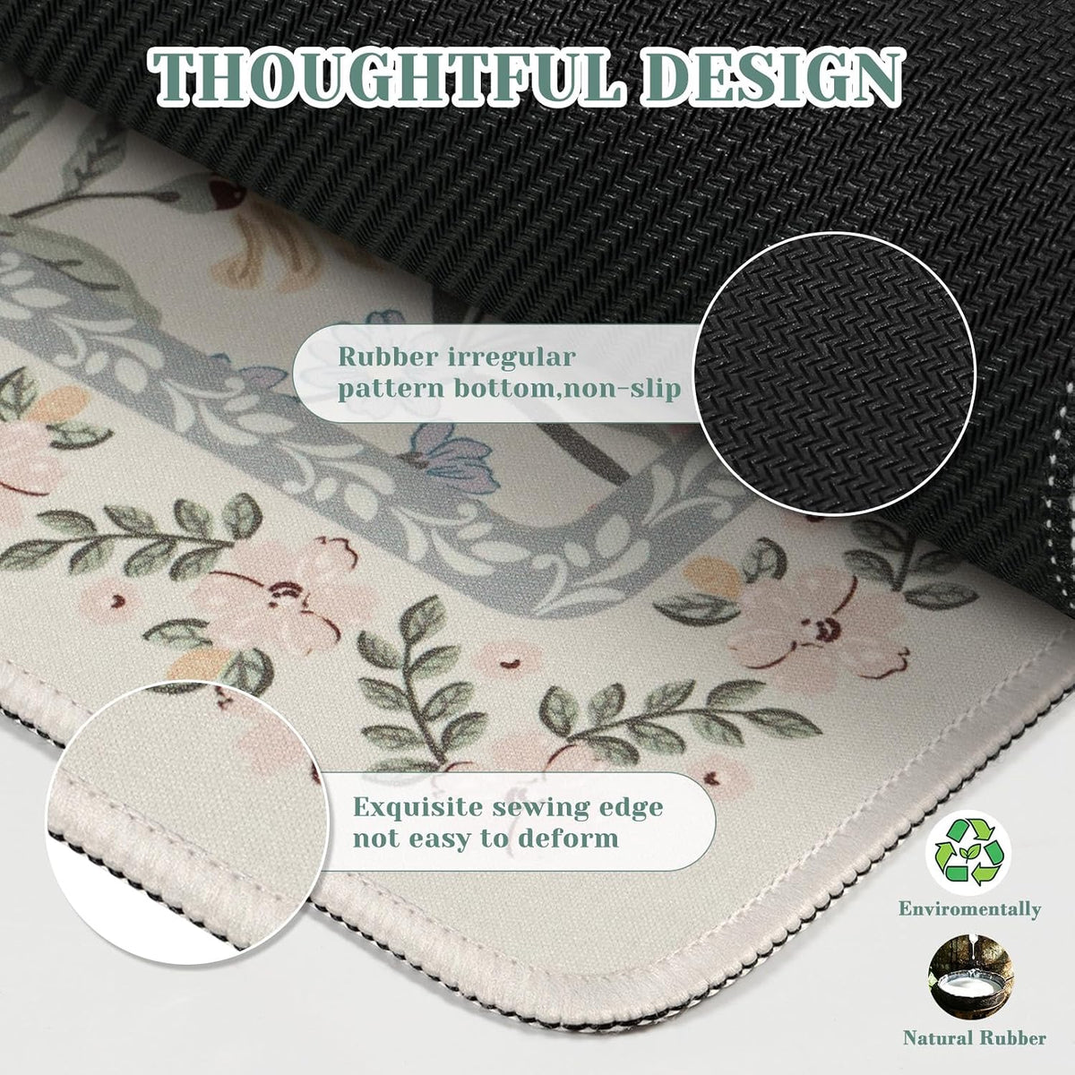 iCasso Aesthetic Mouse pad,23.6x13.7 Desk Pad Mat, Gray Floral - Image 4