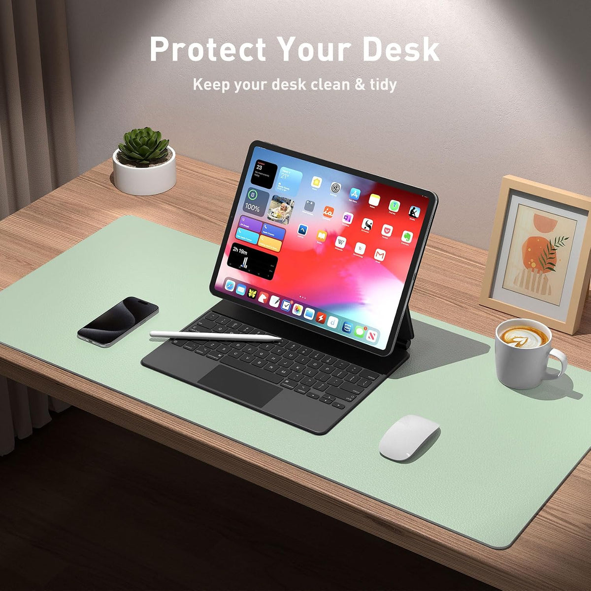 Aothia Large PU Leather Desk Pad Protector - Non-Slip Mouse Pad & Writing Mat for Office/Home, Waterproof, Easy to Clean (48" x 17",Aqua) - Image 4