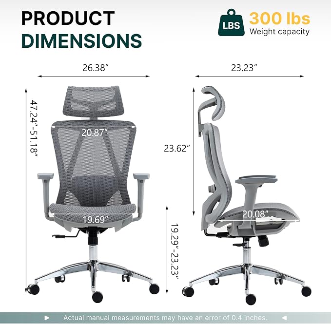 Ergonomic Mesh Office Chair, 3D Adjustable Armrests Desk Chair with 360° Swivel Silent Casters, 90°-120° Reclining Backrest Adjustable Gaming Chair for Home Office - Image 2