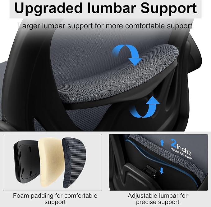 Drafting Chair Tall Office Chair with Flip-up Armrests, Adjustable Height, Enhanced Lumbar Support Ergonomic Rolling Stool, Back Support, Adjustable Foot Rest Ring for Standing Desk Dark Gray - Image 7