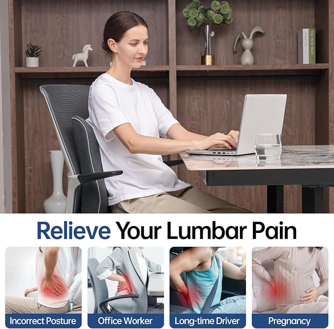 Soft Comfortable Memory Lumbar Support Pillow Back Cushion for Offic | Built-In Adjustable Straps Secure Reduce Back Soreness Pressure Distribution Breathable Premium Fabric Long-lasting Support - Image 2