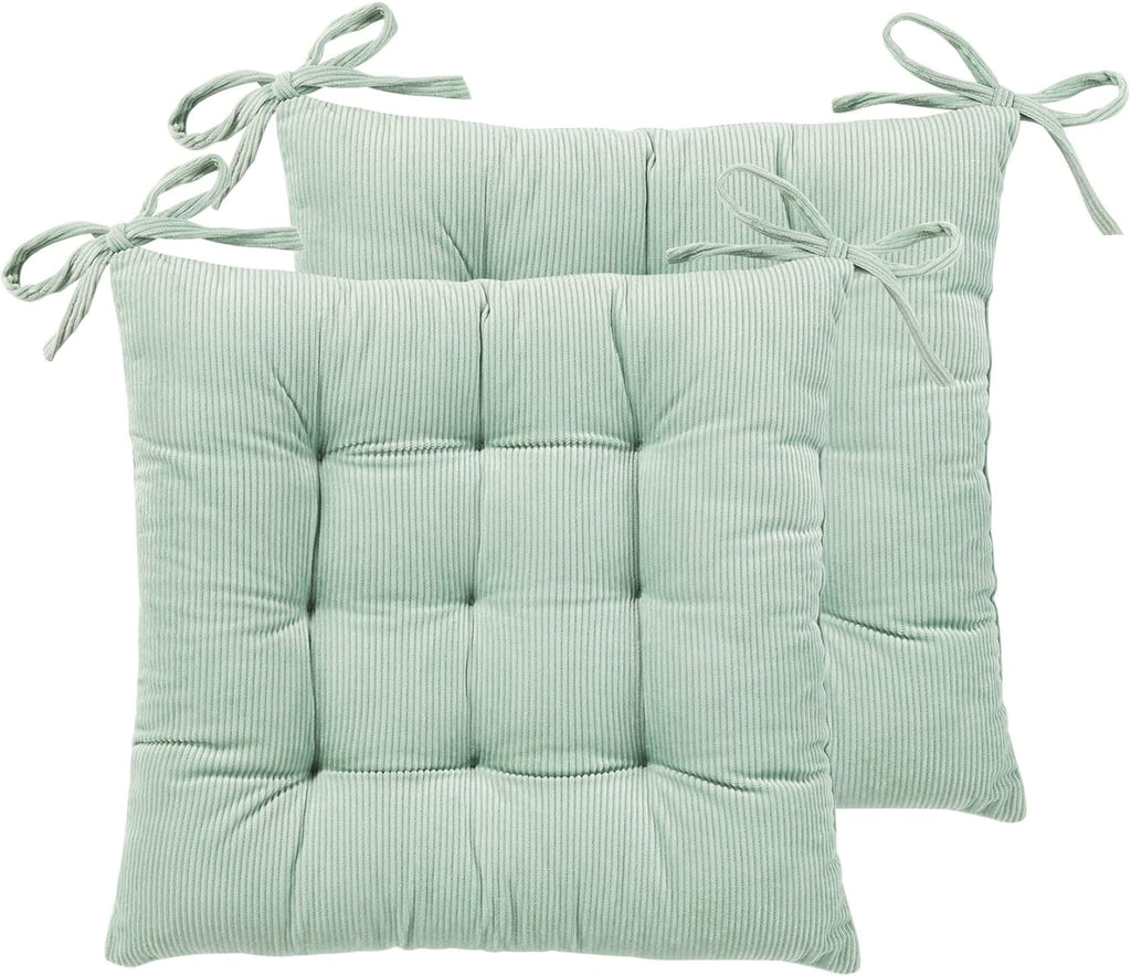 HLOVME Corduroy Chair Cushion with Ties Ultra Soft Warm Floor Cushion for Kids Reading Nook Comfortable Square Seat Cushion for Adult 15.7”x15.7” Set of 2, Green by HLOVME