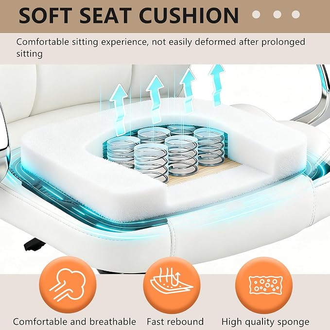 FDW Office Chair Computer High Back Adjustable Ergonomic Desk Chair Executive PU Leather Swivel Task Chair with Armrests Lumbar Support (Beige) - Image 5