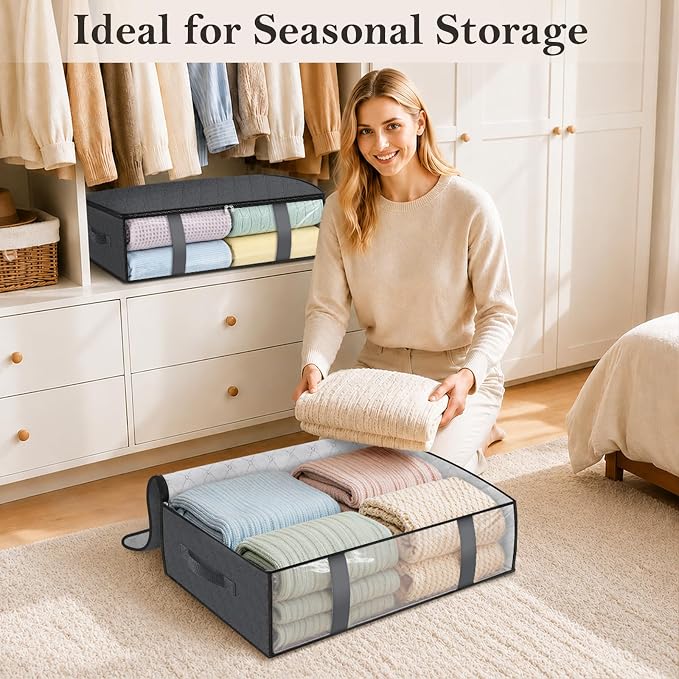 StorageRight Under Bed Storage Bags, 3 Pack, 40L, Gray | Breathable Non-Woven Fabric with a Clear Window and Zippered Top for Clothes, Comforters, Blankets and Seasonal Storage - Image 8