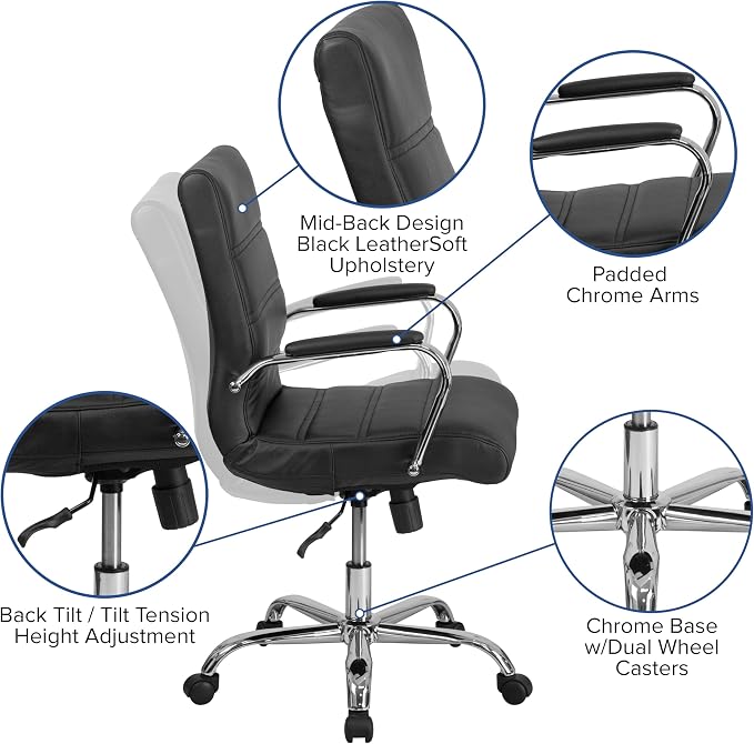 Flash Furniture Mid-Back Black LeatherSoft Executive Swivel Office Chair with Chrome Base and Arms - Image 10