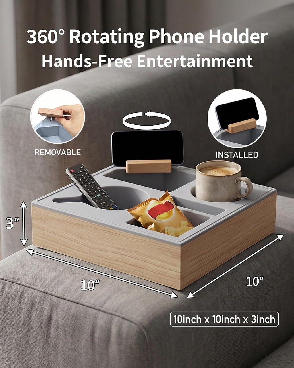 Couch Tray with Cup Holder, Sofa Arm Couch Caddy, Spill Resistant Organizer - Image 5