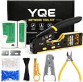 YQE RJ45 Crimp Tool Kit, Pass Through Ethernet Crimper, Crimping Tool, Network Tool Kit for Cat5, Cat5e, Cat6, RJ45, RJ11, RJ12 w/Carrying Case, Cable Tester, Stripper, Cutter, 50 Connectors & Boots by YQE
