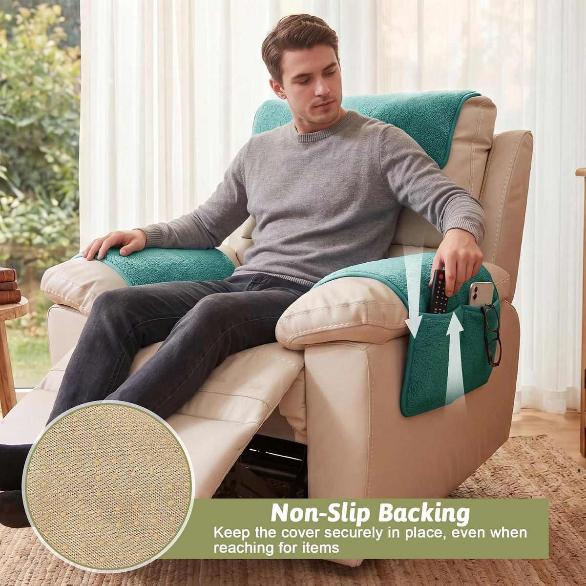 Universal Sherpa Recliner & Armchair Covers with Pockets - Image 5