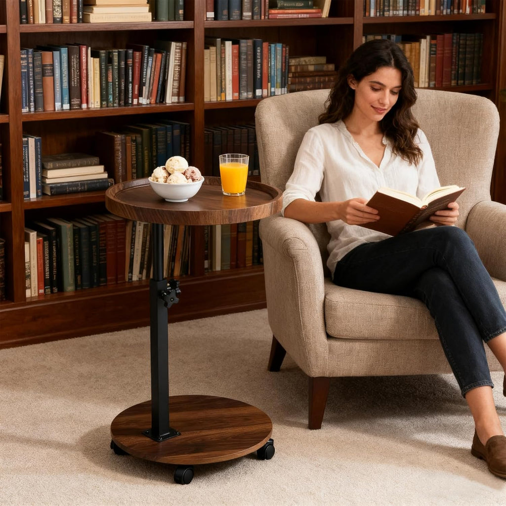 C Table End Table Adjustable Height, Couch Tables That slide under for Small Spaces, 360°Swivel TV Tray Table, C Shaped Side Tables Living Room and Bedroom for Sofa, Bed, Chair, Snack (Walnut Brown) - Image 7