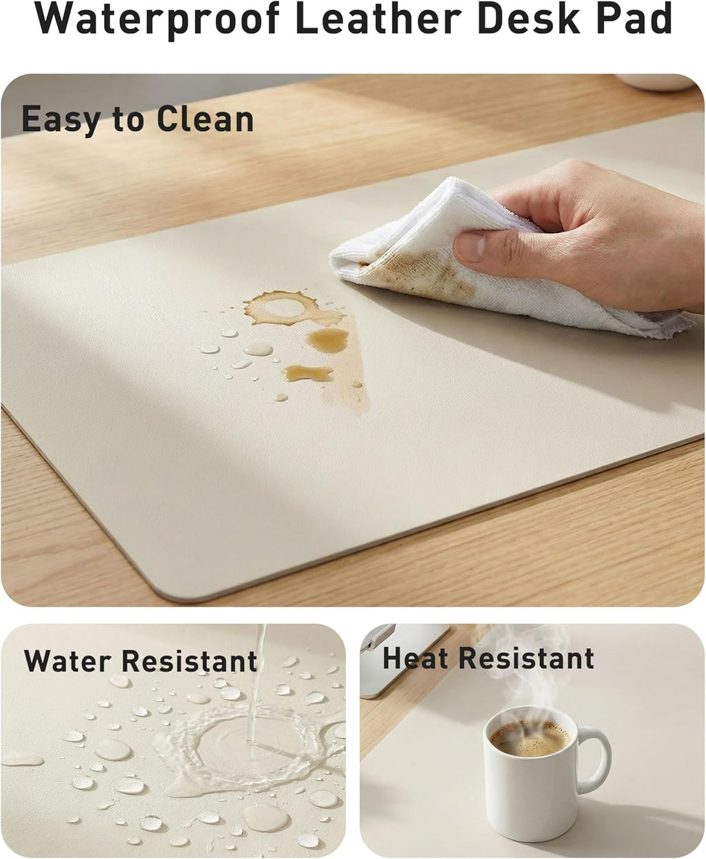 Aothia Faux Leather Desk Mat - Large Mouse Pad, Non-Slip PU Leather Blotter, Waterproof Writing Surface for Office and Home (Off-White, 42" x 17") - Image 7
