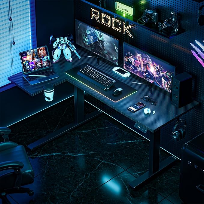 Muvai 59 Inch L Shaped Standing Desk Adjustable Height with Cable Management Tray,Gaming Electric Corner Standing Desk, Sit Stand Computer Table with Reversiable Splice Board, Black Carbon - Image 2