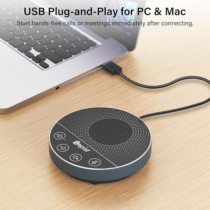 Plug & Play USB Speakerphone,Conference Microphone for Home Office | noise cancelling. Ideal for Zoom/Teams/Skype,online classes, conference calls. USB-A desktop speaker with volume control. - Image 5